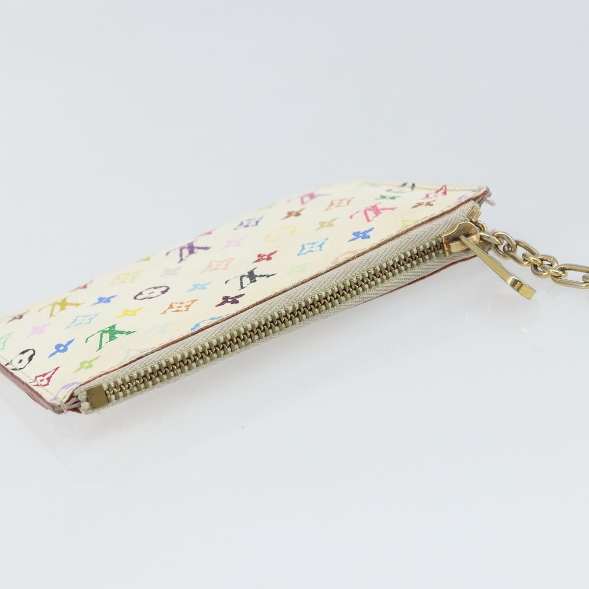 LOUIS VUITTON Multicolor Pochette Cles NM Coin Purse White M93734 LV Auth 166054