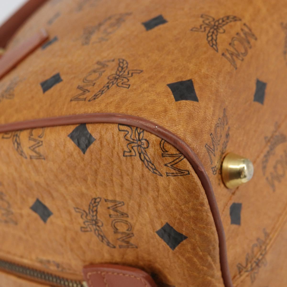 MCM Vicetos Logogram Boston Bag PVC Leather Brown Gold Auth 166071