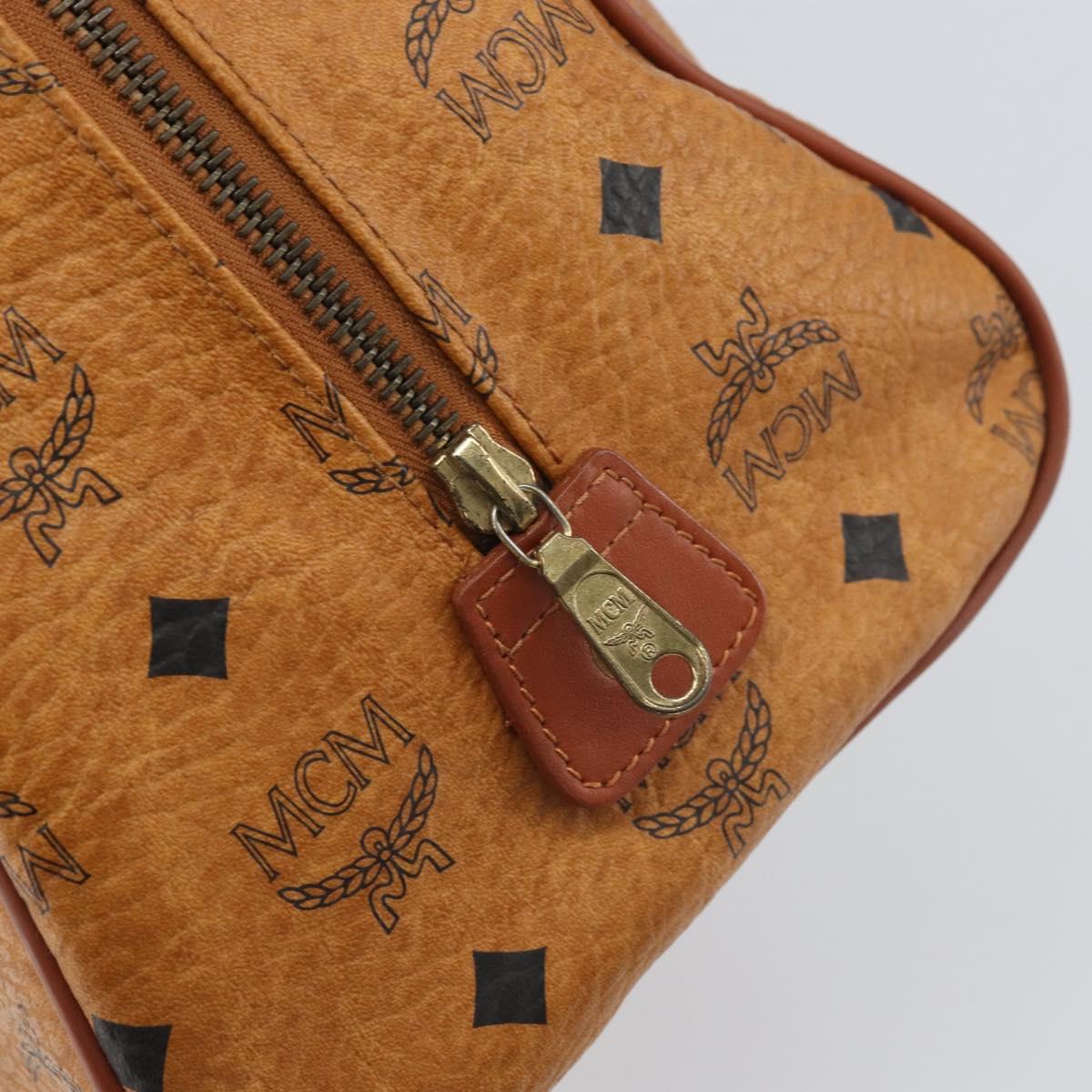 MCM Vicetos Logogram Boston Bag PVC Leather Brown Gold Auth 166071