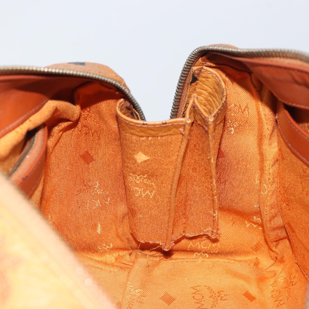 MCM Vicetos Logogram Boston Bag PVC Leather Brown Gold Auth 166071