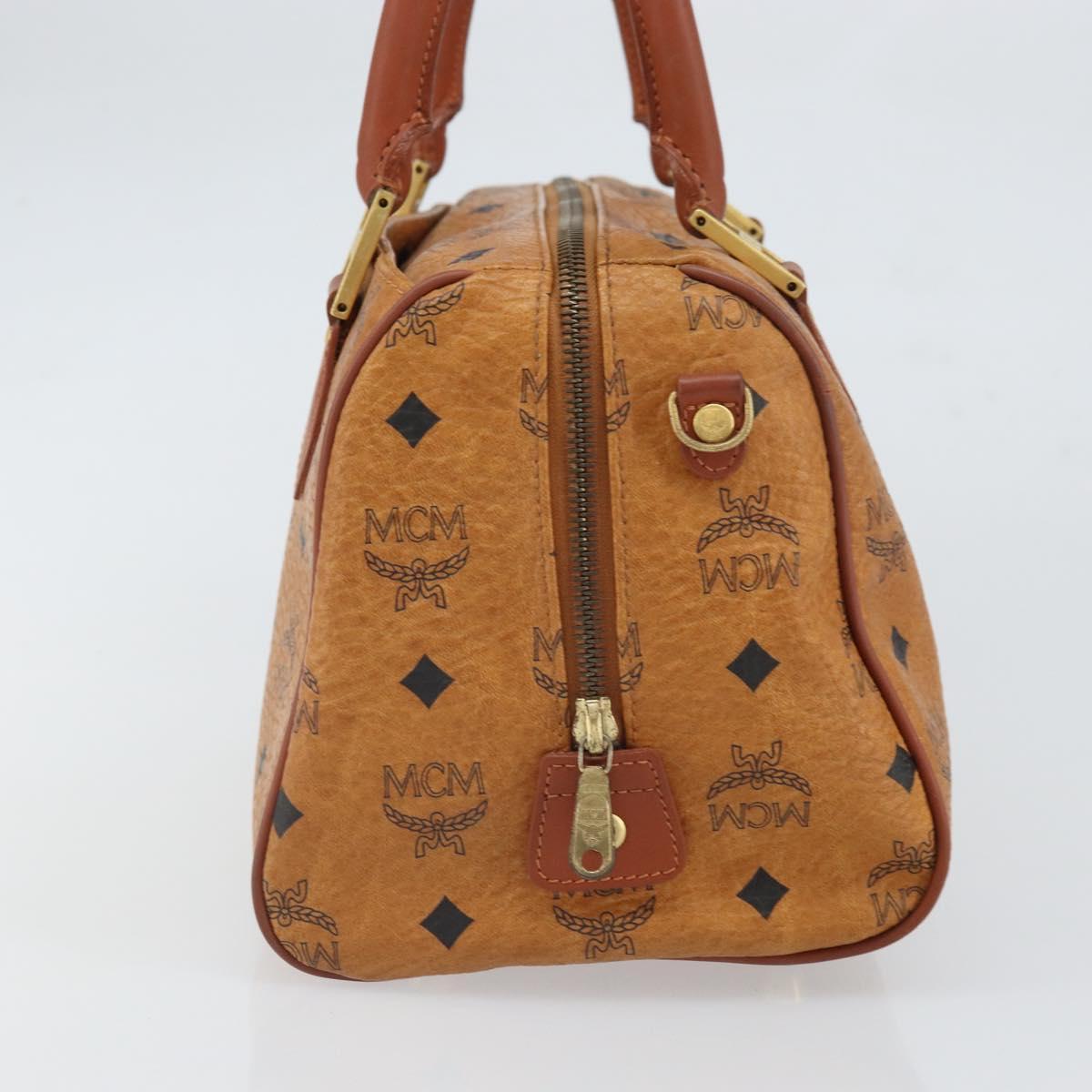 MCM Vicetos Logogram Boston Bag PVC Leather Brown Gold Auth 166071