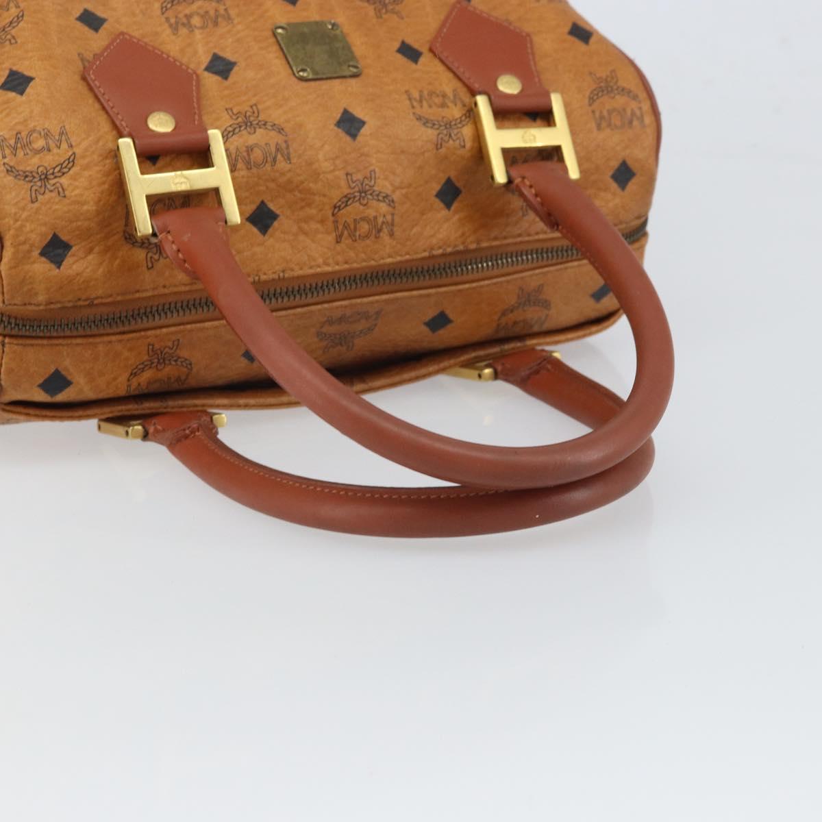 MCM Vicetos Logogram Boston Bag PVC Leather Brown Gold Auth 166071
