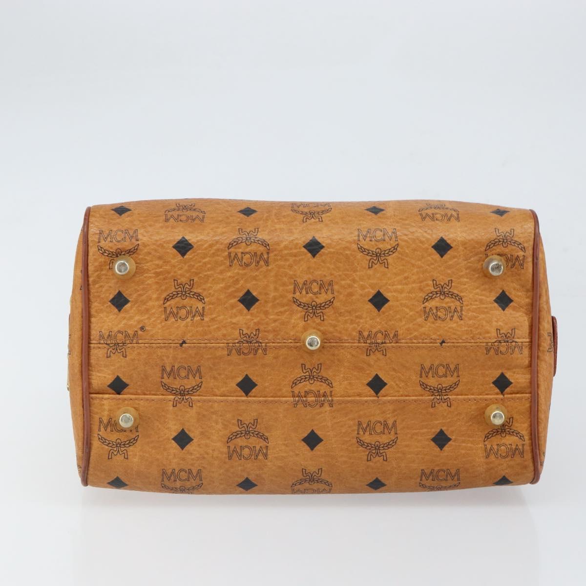 MCM Vicetos Logogram Boston Bag PVC Leather Brown Gold Auth 166071