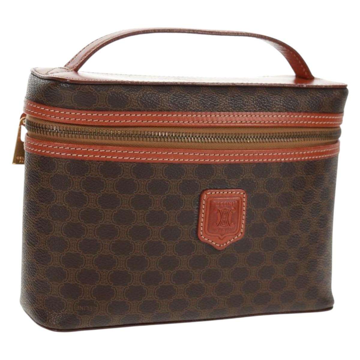 CELINE Macadam Canvas Vanity Hand Bag PVC Leather Brown Gold Auth 166073V