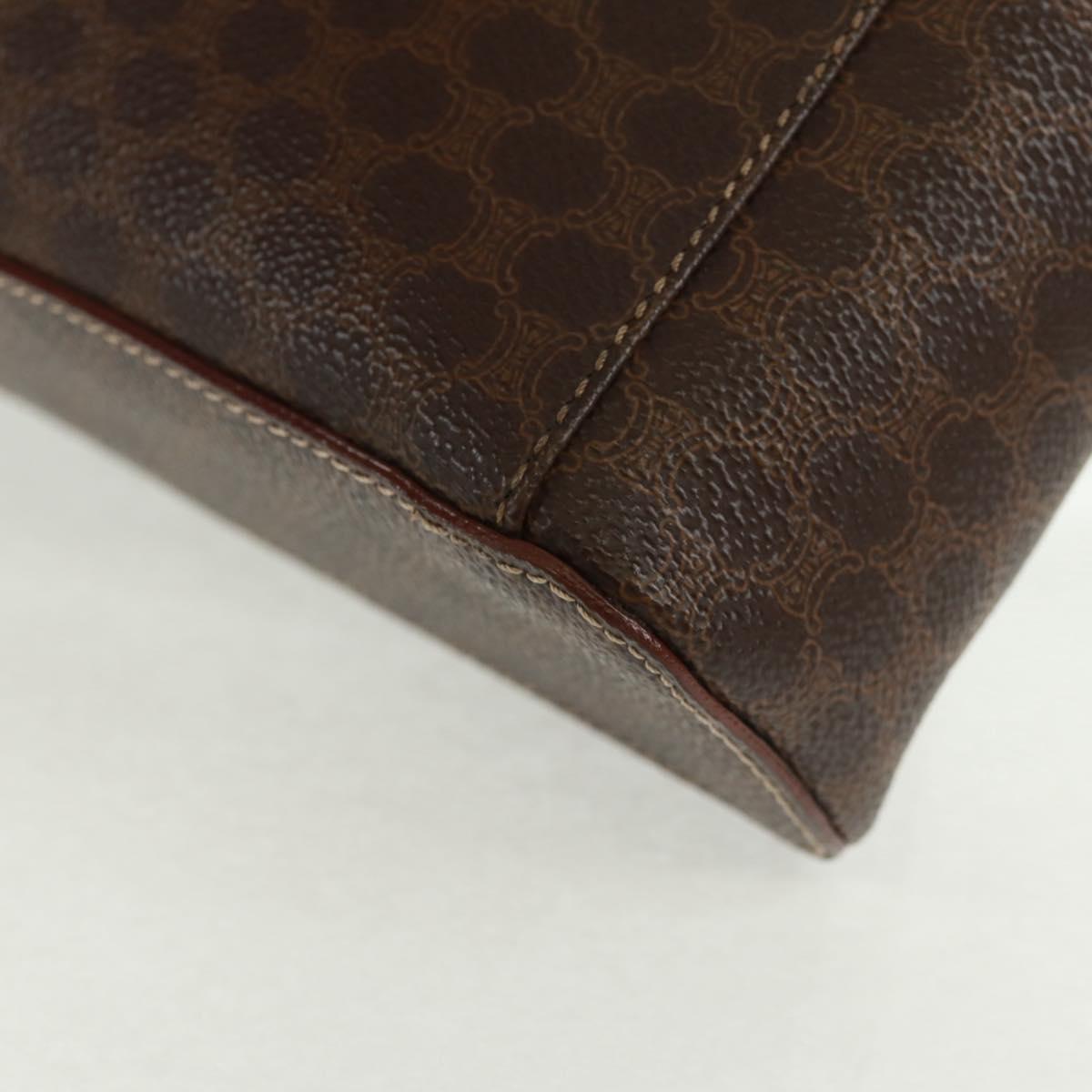 CELINE Macadam Canvas Vanity Hand Bag PVC Leather Brown Gold Auth 166073V
