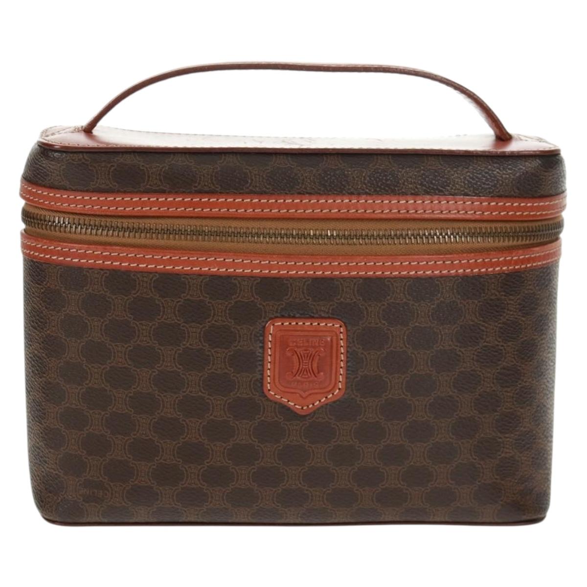 CELINE Macadam Canvas Vanity Hand Bag PVC Leather Brown Gold Auth 166073V