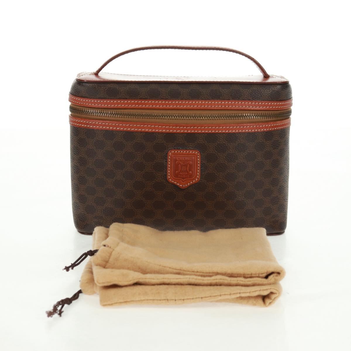 CELINE Macadam Canvas Vanity Hand Bag PVC Leather Brown Gold Auth 166073V