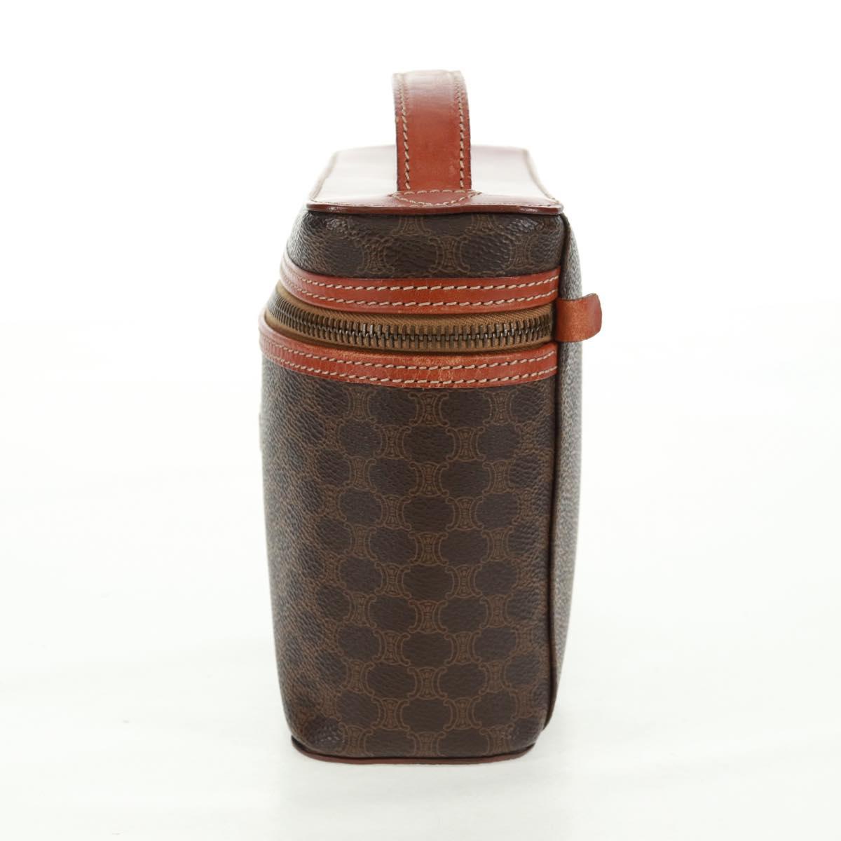 CELINE Macadam Canvas Vanity Hand Bag PVC Leather Brown Gold Auth 166073V