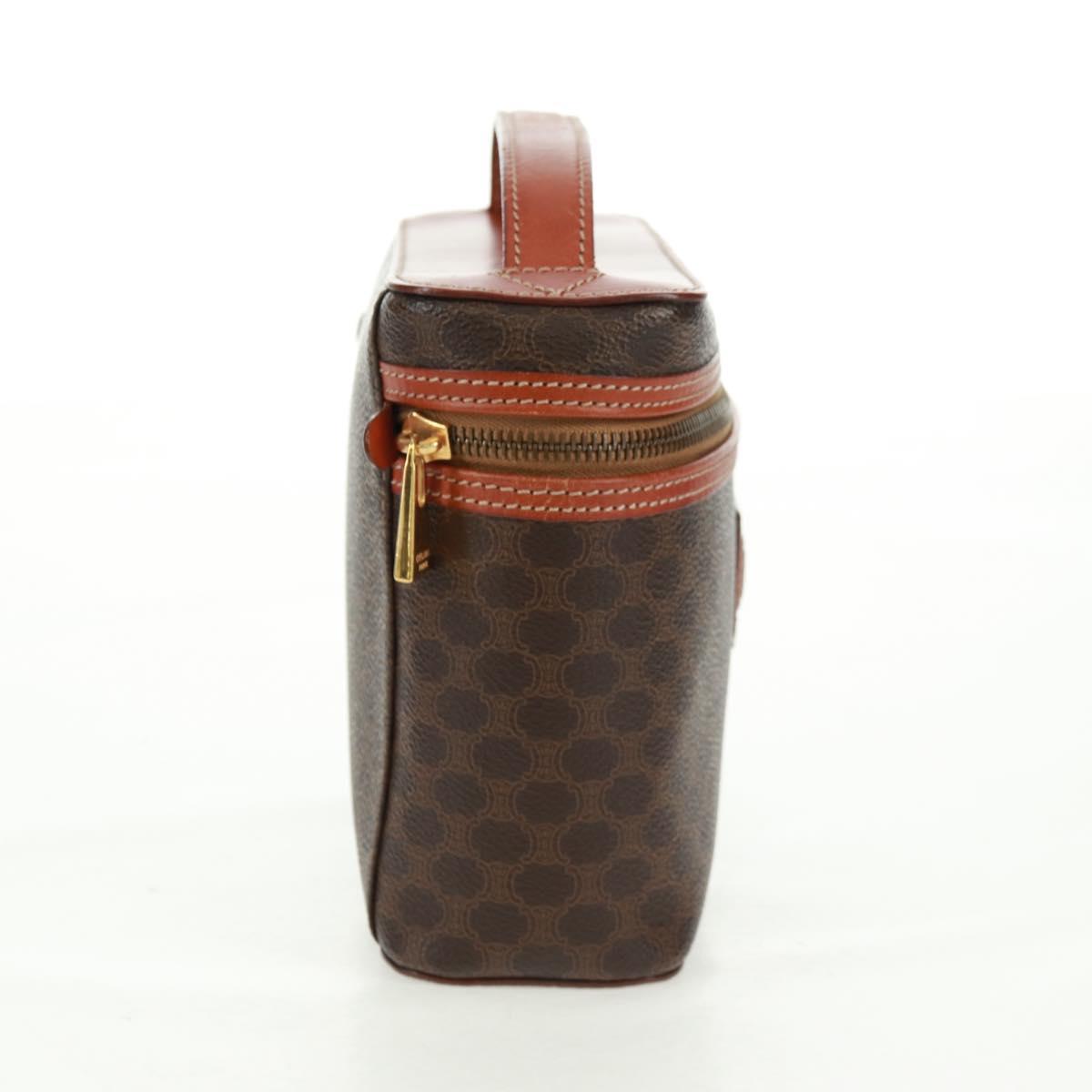 CELINE Macadam Canvas Vanity Hand Bag PVC Leather Brown Gold Auth 166073V