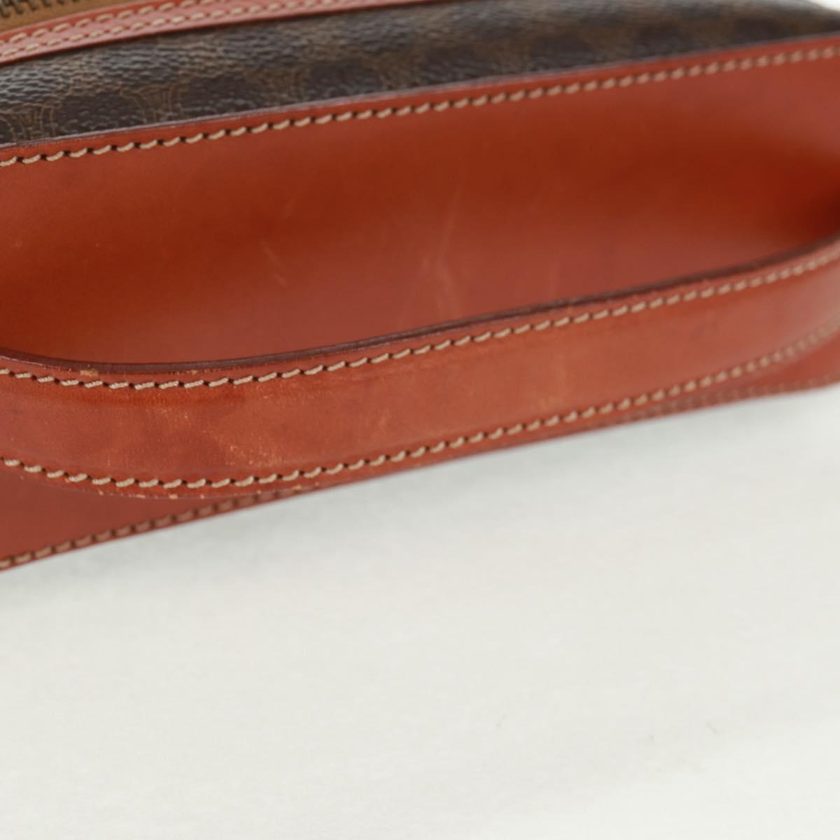 CELINE Macadam Canvas Vanity Hand Bag PVC Leather Brown Gold Auth 166073V