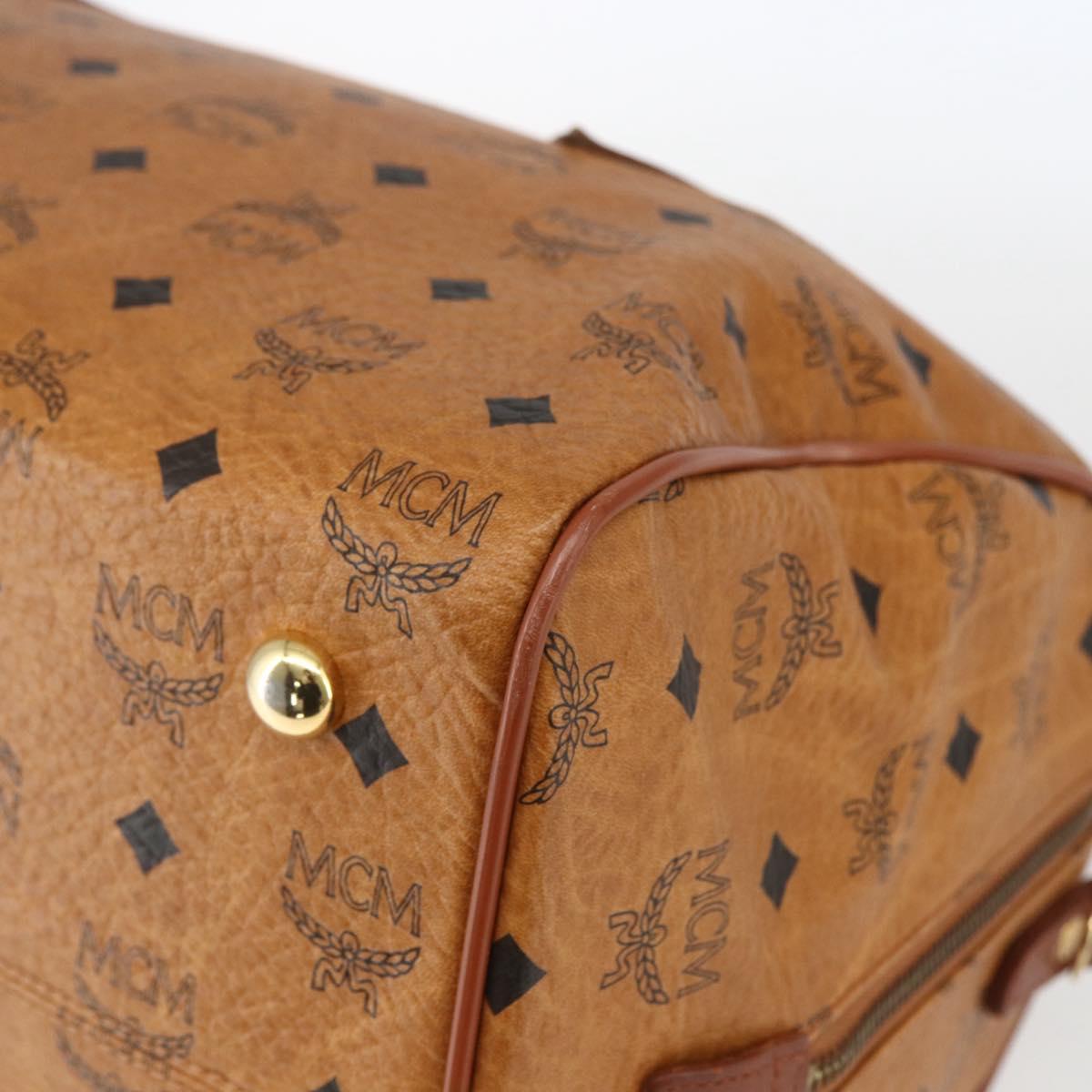 MCM Vicetos Logogram Boston Bag PVC Leather Brown Gold Auth 166091A