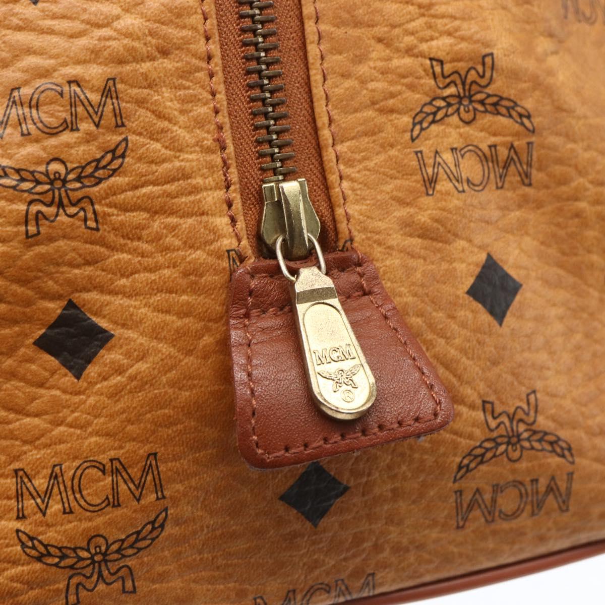MCM Vicetos Logogram Boston Bag PVC Leather Brown Gold Auth 166091A