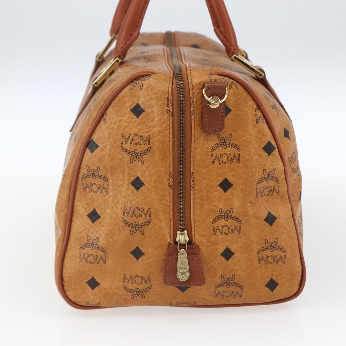 MCM Vicetos Logogram Boston Bag PVC Leather Brown Gold Auth 166091A