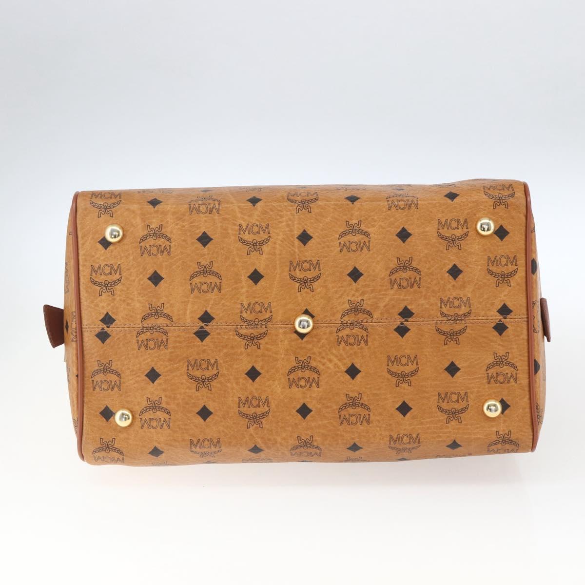 MCM Vicetos Logogram Boston Bag PVC Leather Brown Gold Auth 166091A