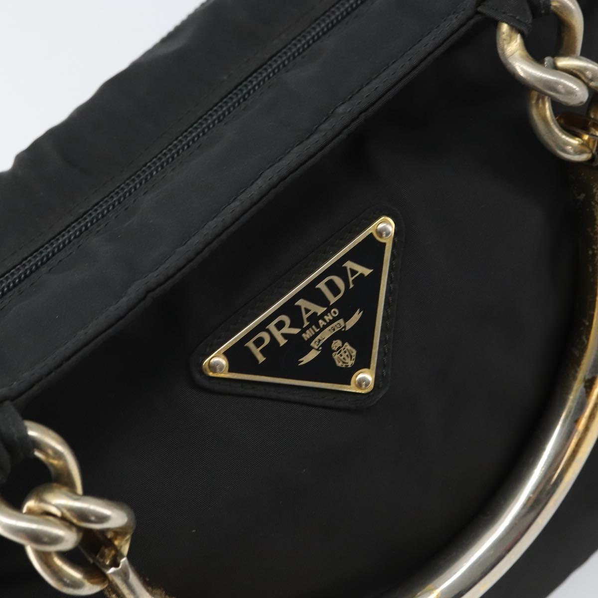 PRADA Hand Bag nylon metal Black Gold Auth 166097