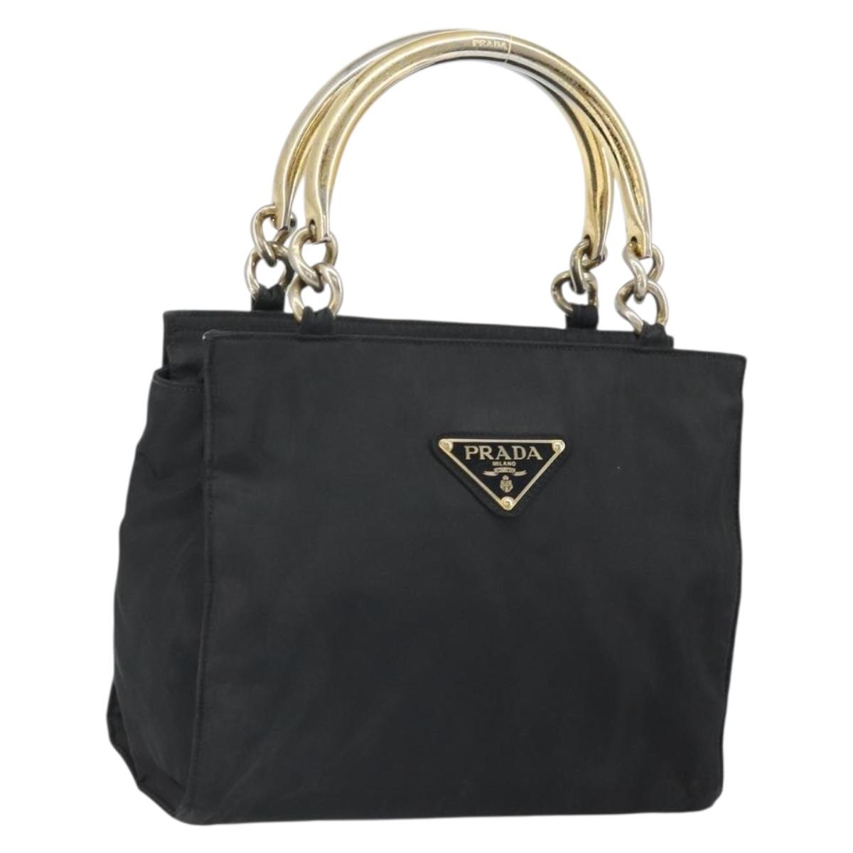 PRADA Hand Bag nylon metal Black Gold Auth 166097