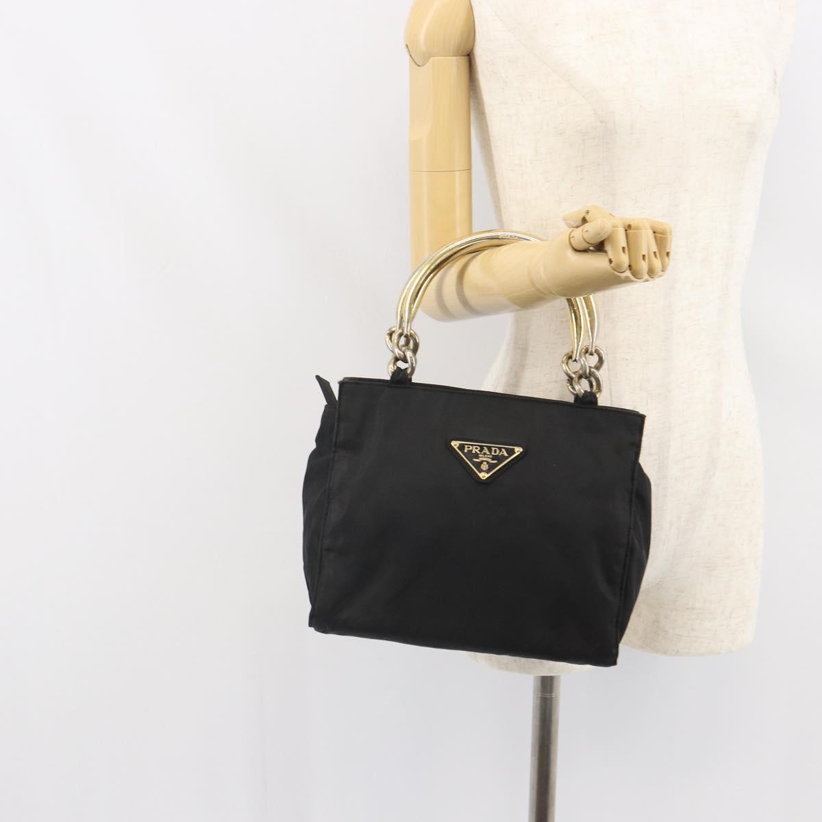 PRADA Hand Bag nylon metal Black Gold Auth 166097