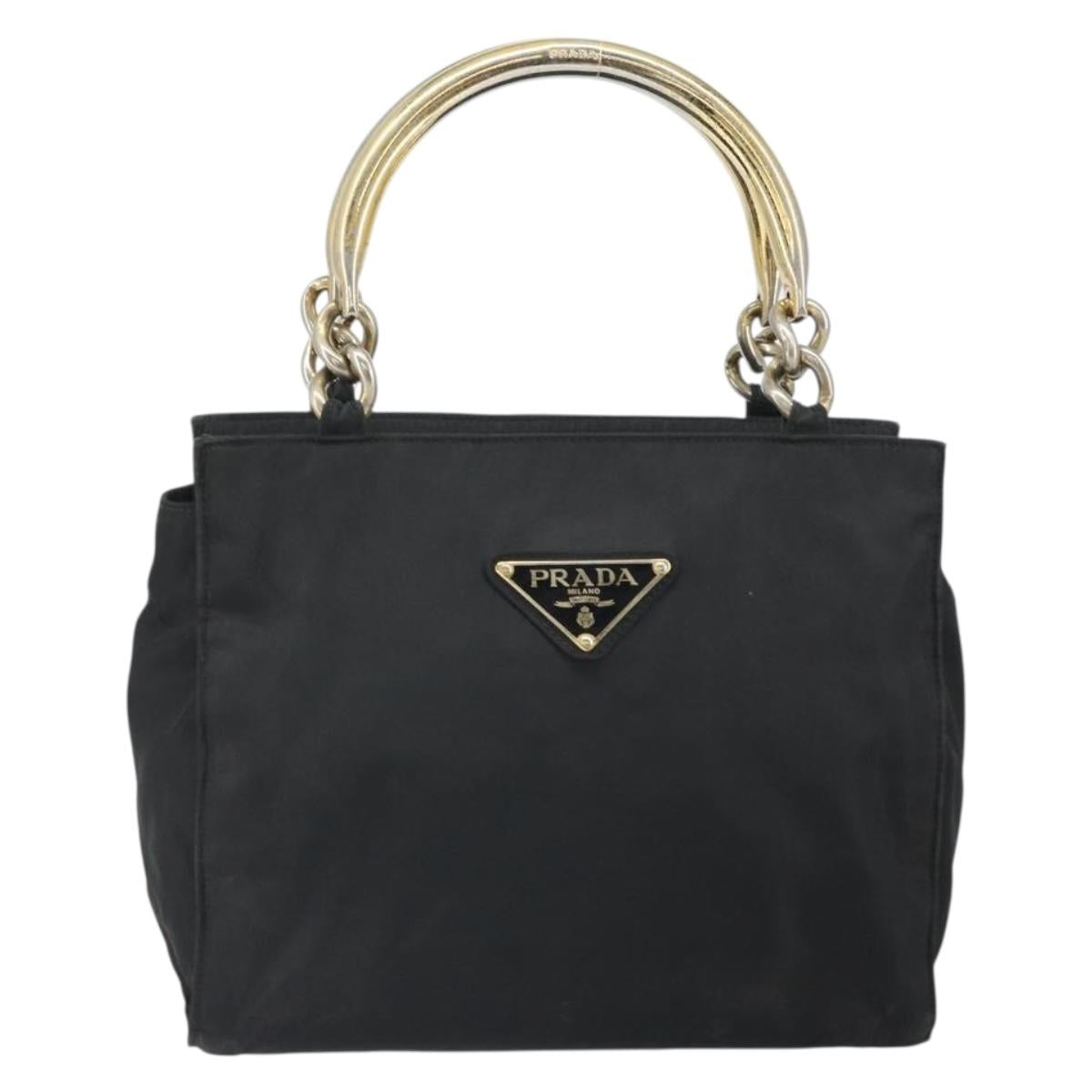 PRADA Hand Bag nylon metal Black Gold Auth 166097
