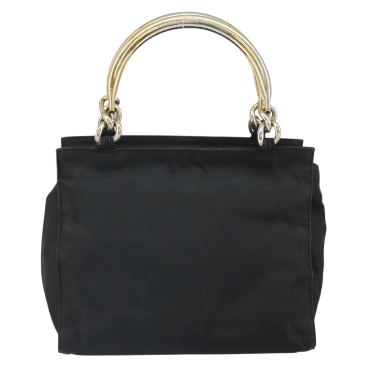 PRADA Hand Bag nylon metal Black Gold Auth 166097