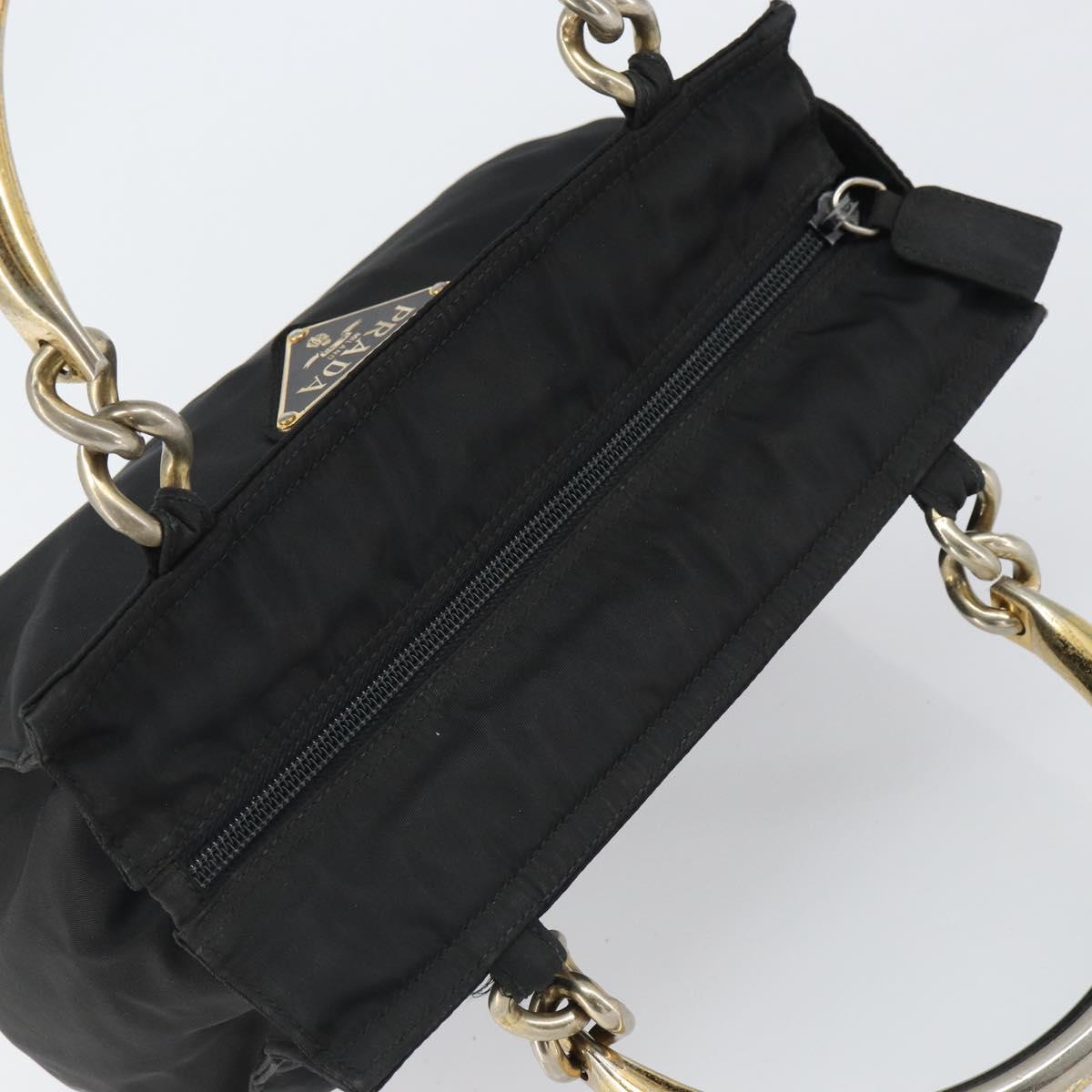 PRADA Hand Bag nylon metal Black Gold Auth 166097