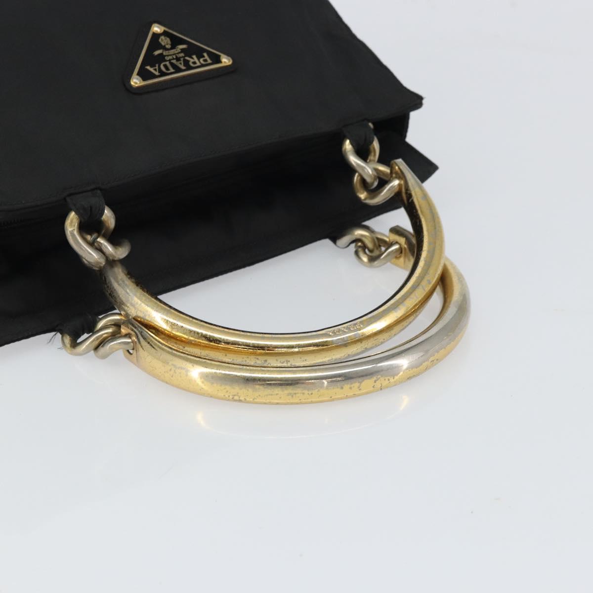 PRADA Hand Bag nylon metal Black Gold Auth 166097