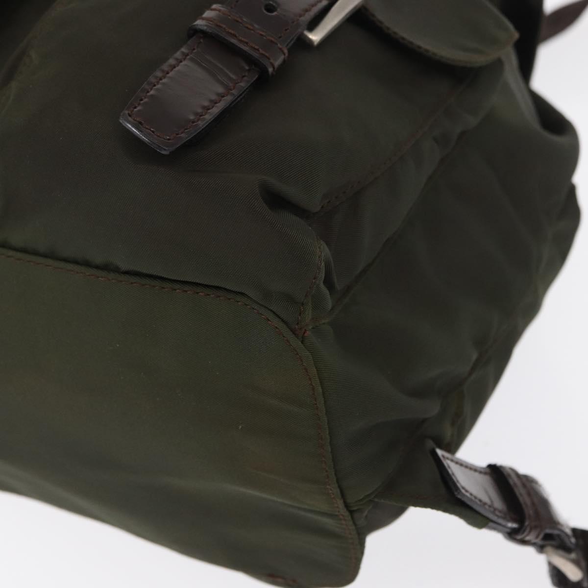 PRADA Backpack Nylon Khaki Silver Auth 166105