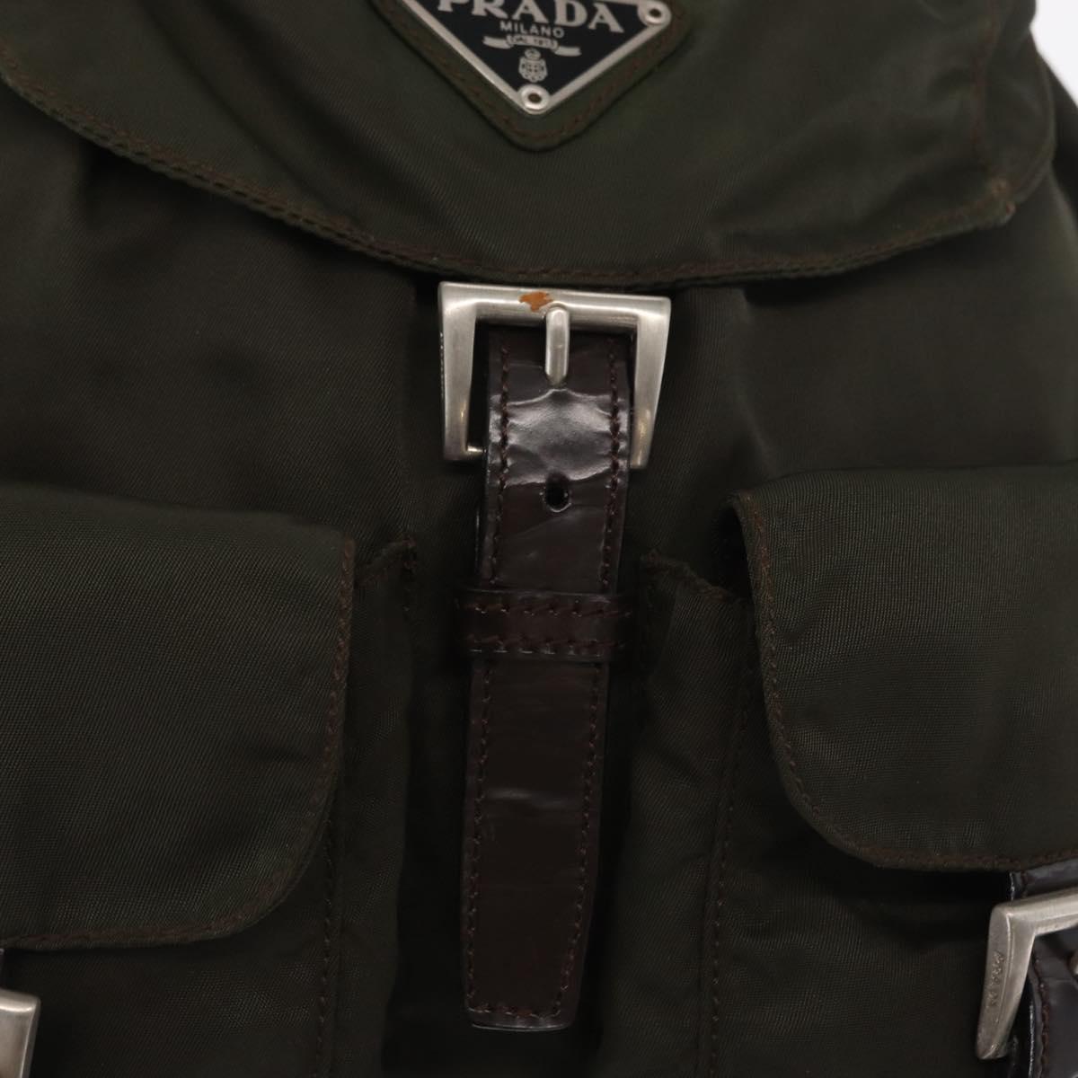 PRADA Backpack Nylon Khaki Silver Auth 166105