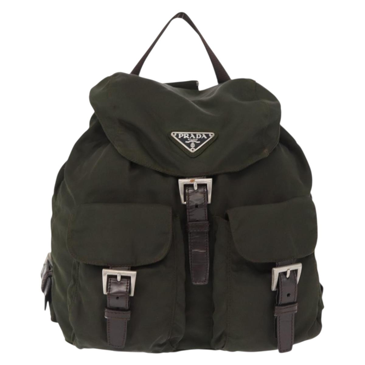 PRADA Backpack Nylon Khaki Silver Auth 166105