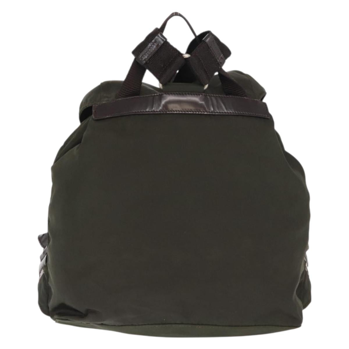 PRADA Backpack Nylon Khaki Silver Auth 166105