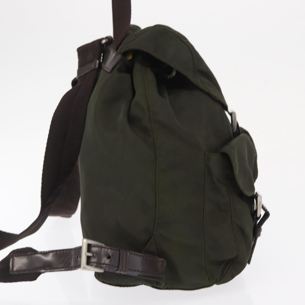 PRADA Backpack Nylon Khaki Silver Auth 166105