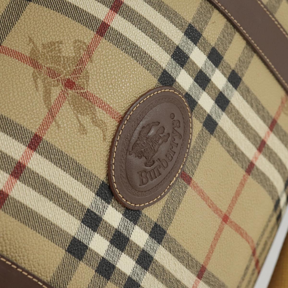 Burberrys Nova Check Boston Bag PVC Leather 2way Beige Auth 166121