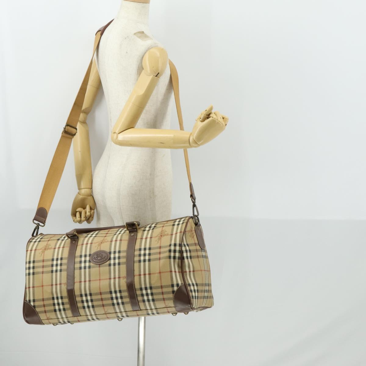 Burberrys Nova Check Boston Bag PVC Leather 2way Beige Auth 166121