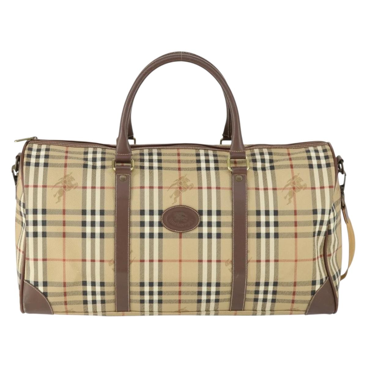 Burberrys Nova Check Boston Bag PVC Leather 2way Beige Auth 166121