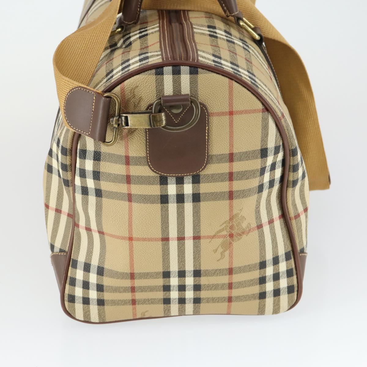 Burberrys Nova Check Boston Bag PVC Leather 2way Beige Auth 166121