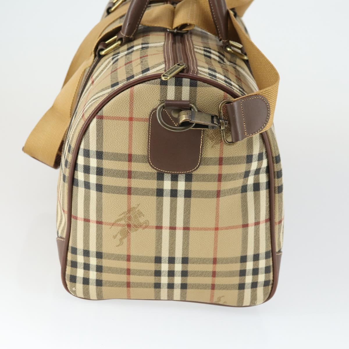 Burberrys Nova Check Boston Bag PVC Leather 2way Beige Auth 166121