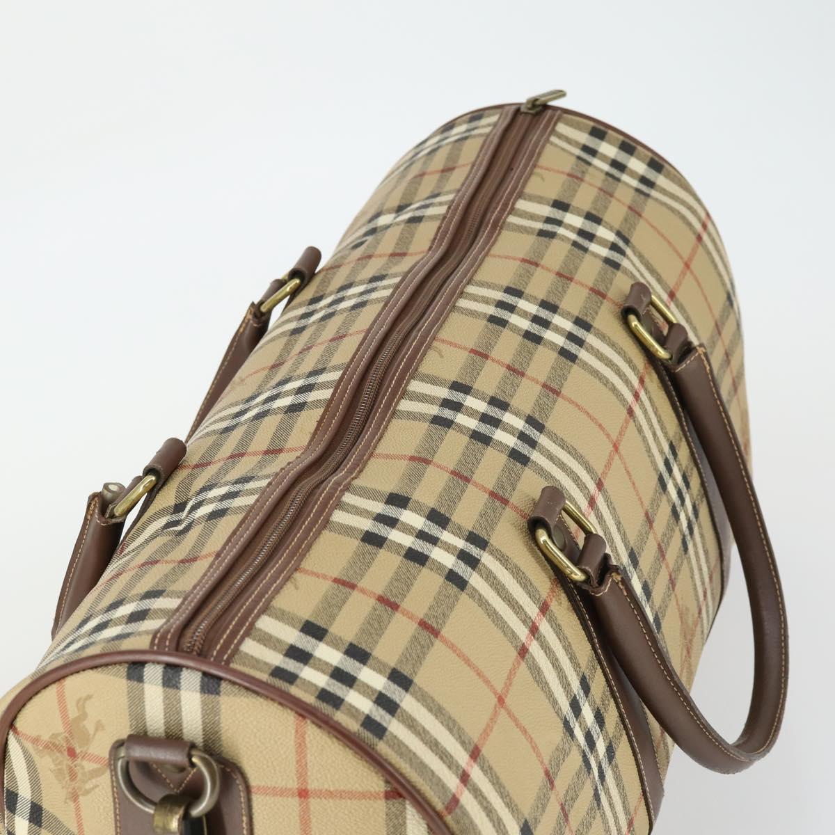 Burberrys Nova Check Boston Bag PVC Leather 2way Beige Auth 166121