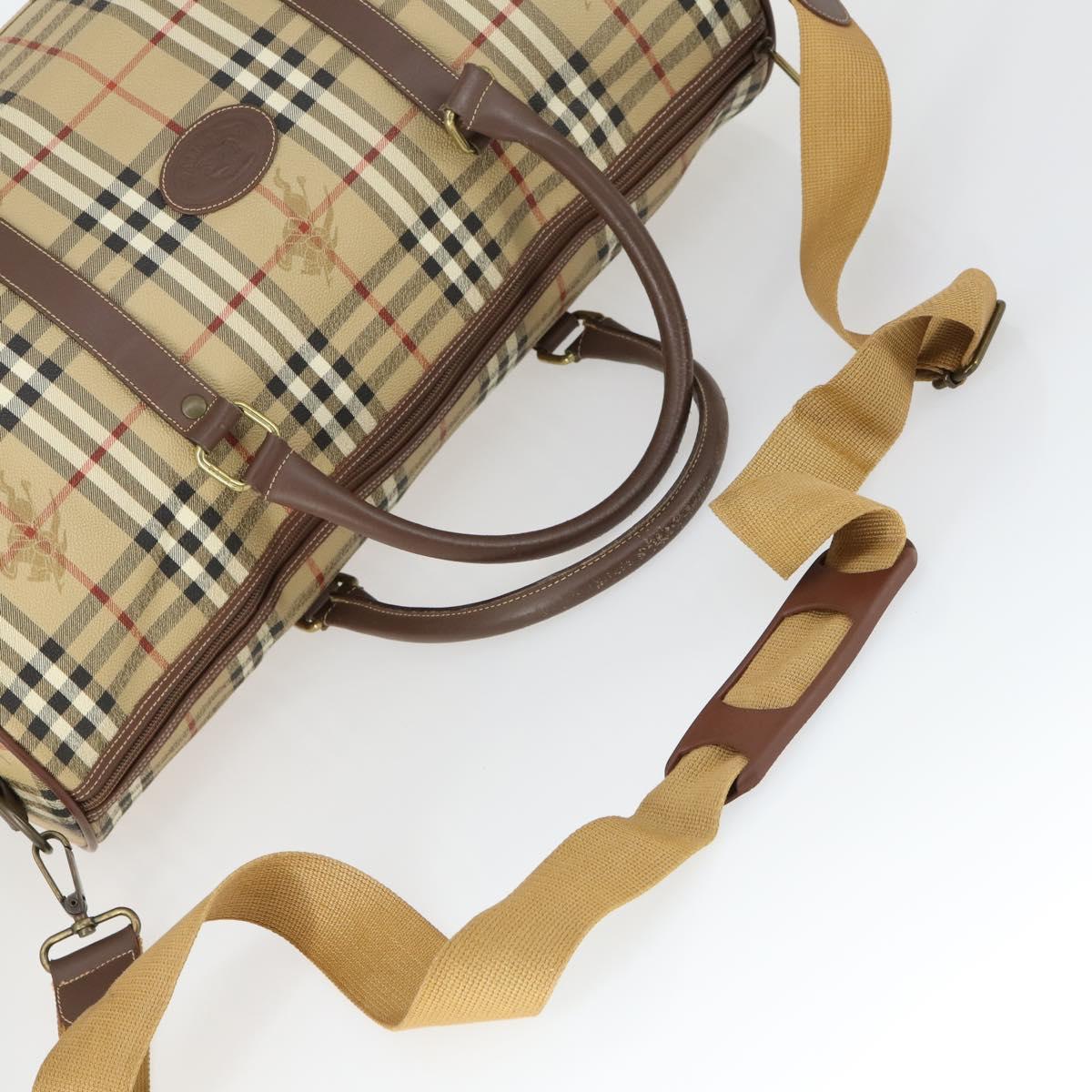 Burberrys Nova Check Boston Bag PVC Leather 2way Beige Auth 166121