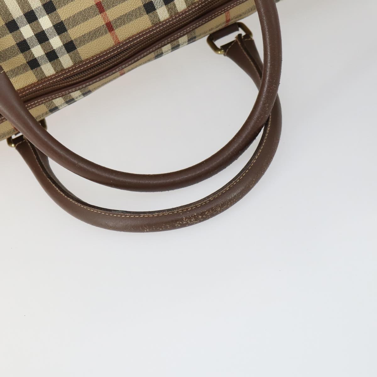 Burberrys Nova Check Boston Bag PVC Leather 2way Beige Auth 166121