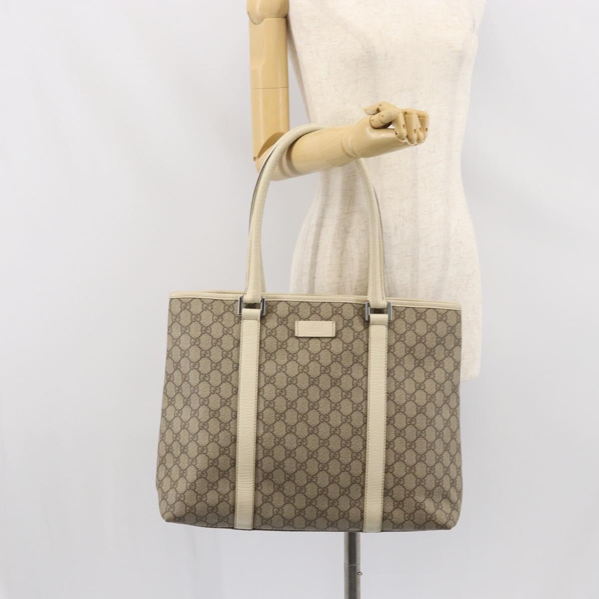 GUCCI GG Supreme Tote Bag PVC Beige Silver 114288 Auth 166134