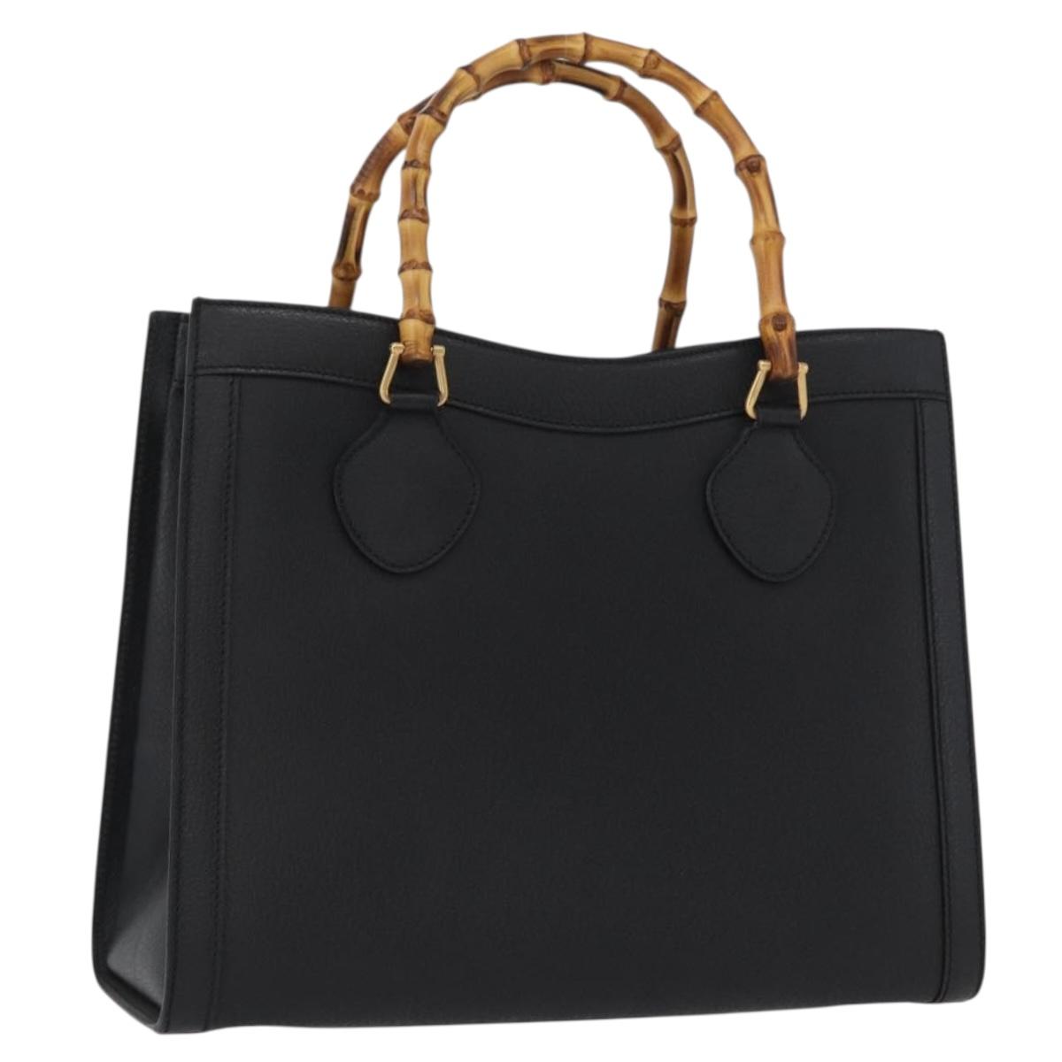 GUCCI Bamboo Hand Bag Leather 2way Black Gold 002 0260 Auth 166139