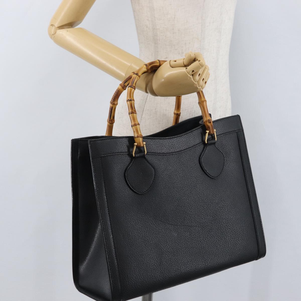 GUCCI Bamboo Hand Bag Leather 2way Black Gold 002 0260 Auth 166139