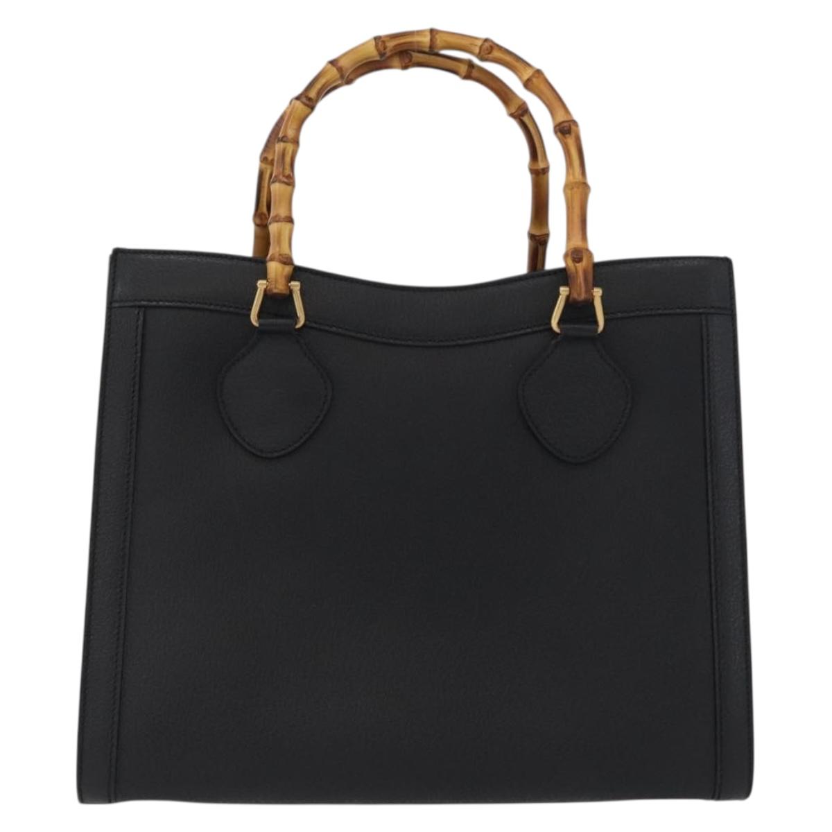 GUCCI Bamboo Hand Bag Leather 2way Black Gold 002 0260 Auth 166139