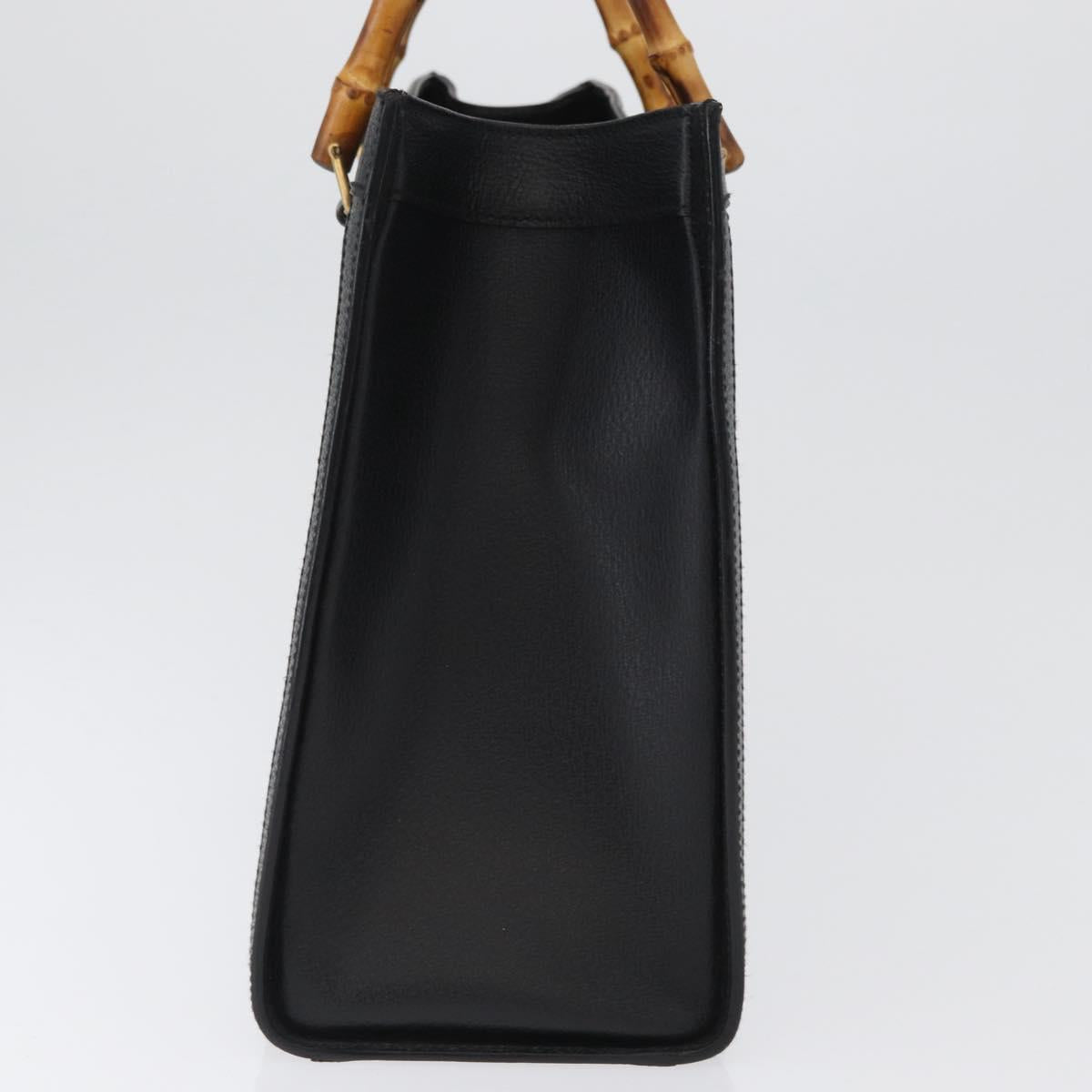 GUCCI Bamboo Hand Bag Leather 2way Black Gold 002 0260 Auth 166139