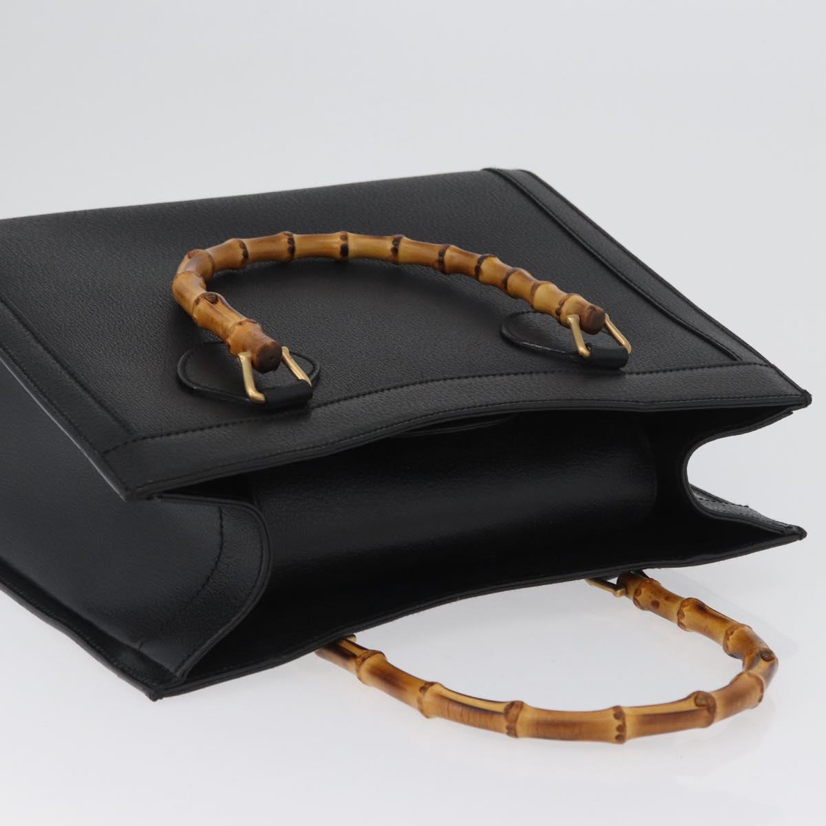GUCCI Bamboo Hand Bag Leather 2way Black Gold 002 0260 Auth 166139