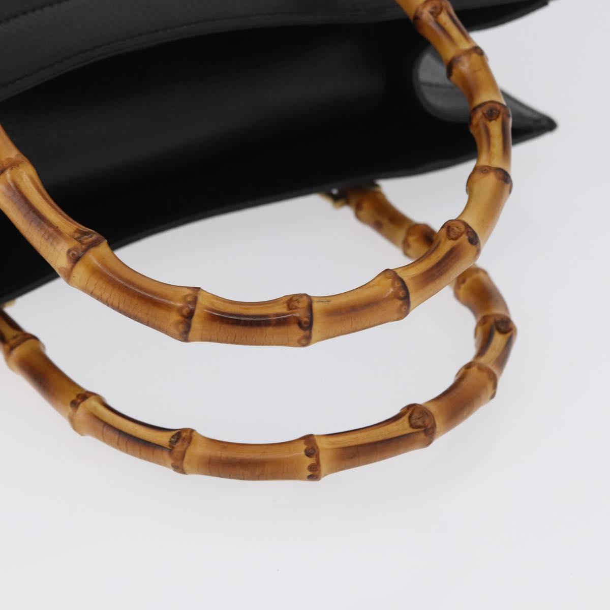 GUCCI Bamboo Hand Bag Leather 2way Black Gold 002 0260 Auth 166139