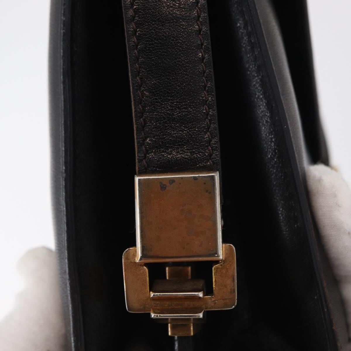 CELINE Horse Carriage Shoulder Bag Leather Black Gold Auth 166146