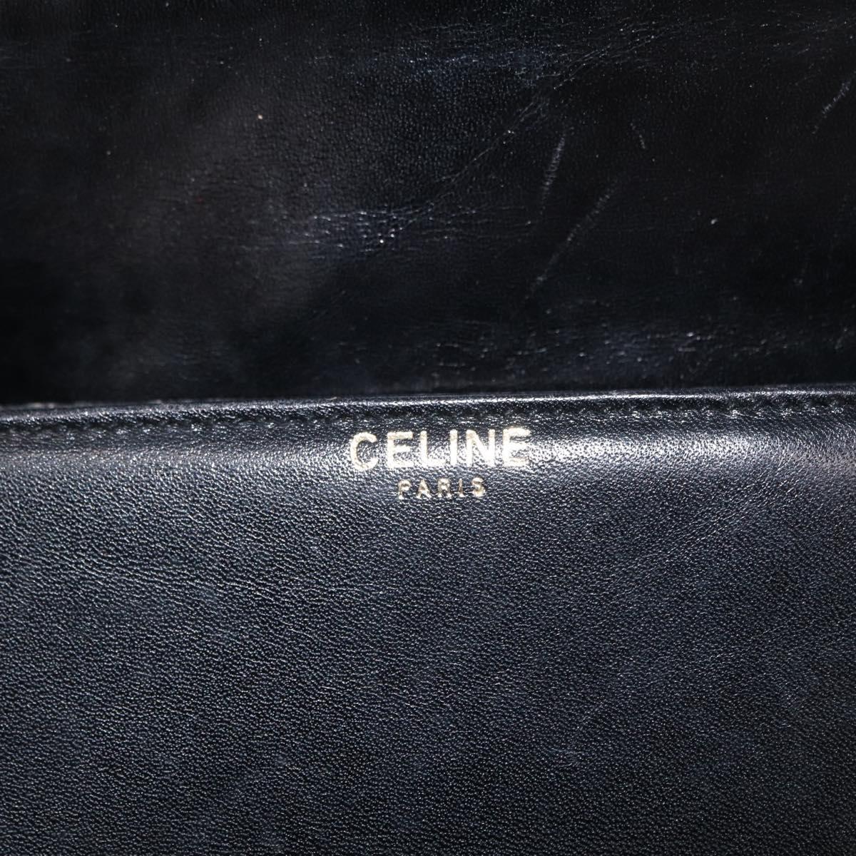 CELINE Horse Carriage Shoulder Bag Leather Black Gold Auth 166146
