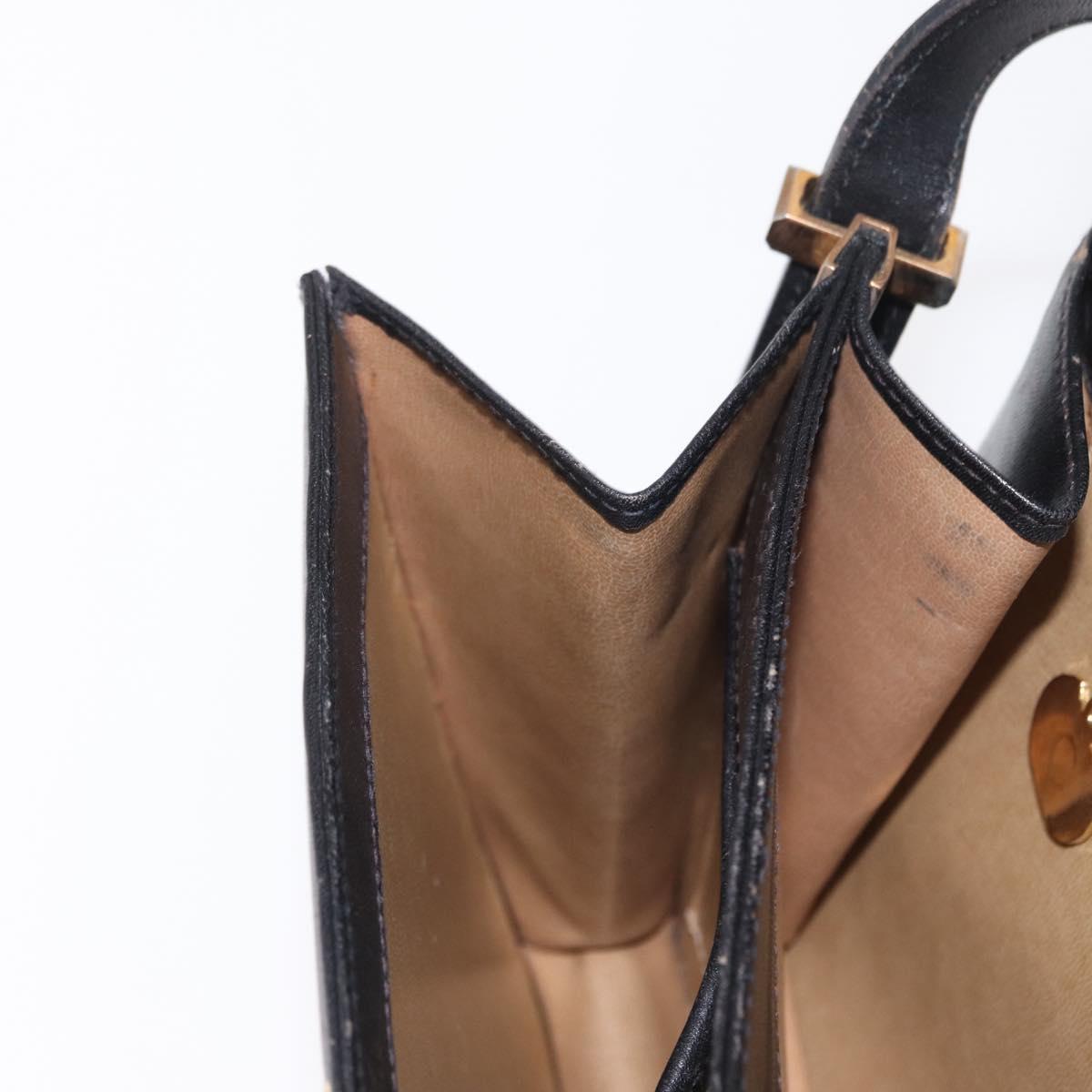 CELINE Horse Carriage Shoulder Bag Leather Black Gold Auth 166146
