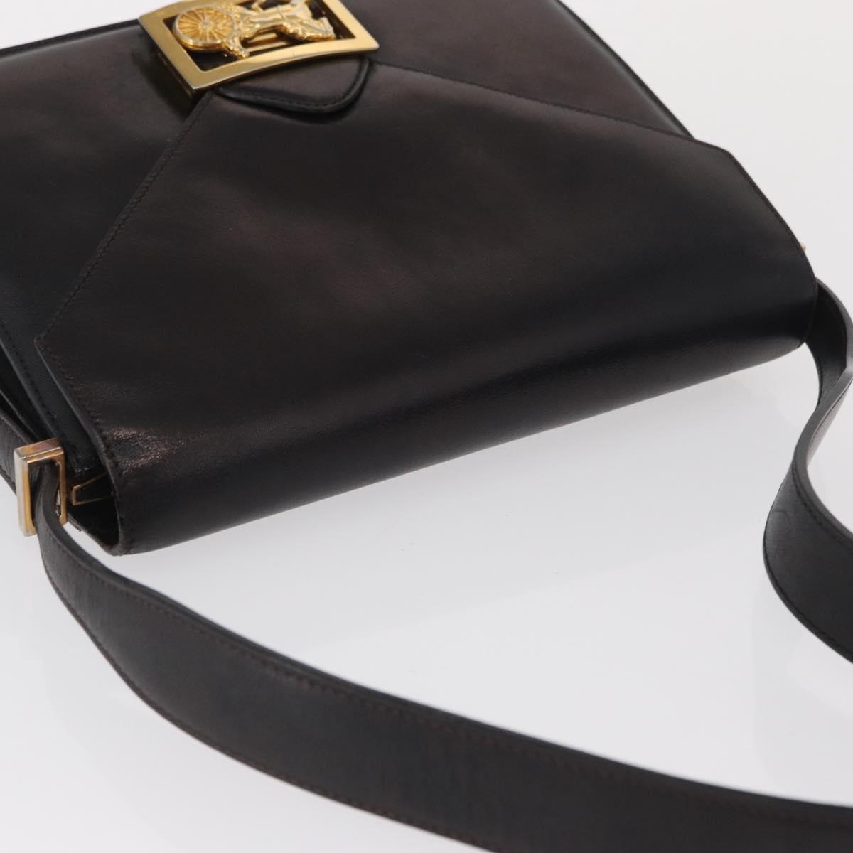 CELINE Horse Carriage Shoulder Bag Leather Black Gold Auth 166146
