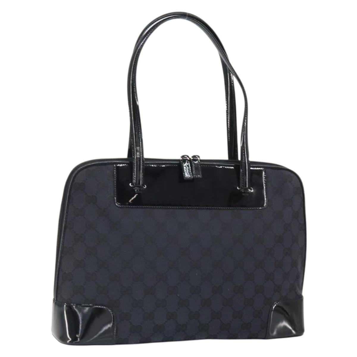 GUCCI GG Canvas Tote Bag Black Silver 002 1122 Auth 166168